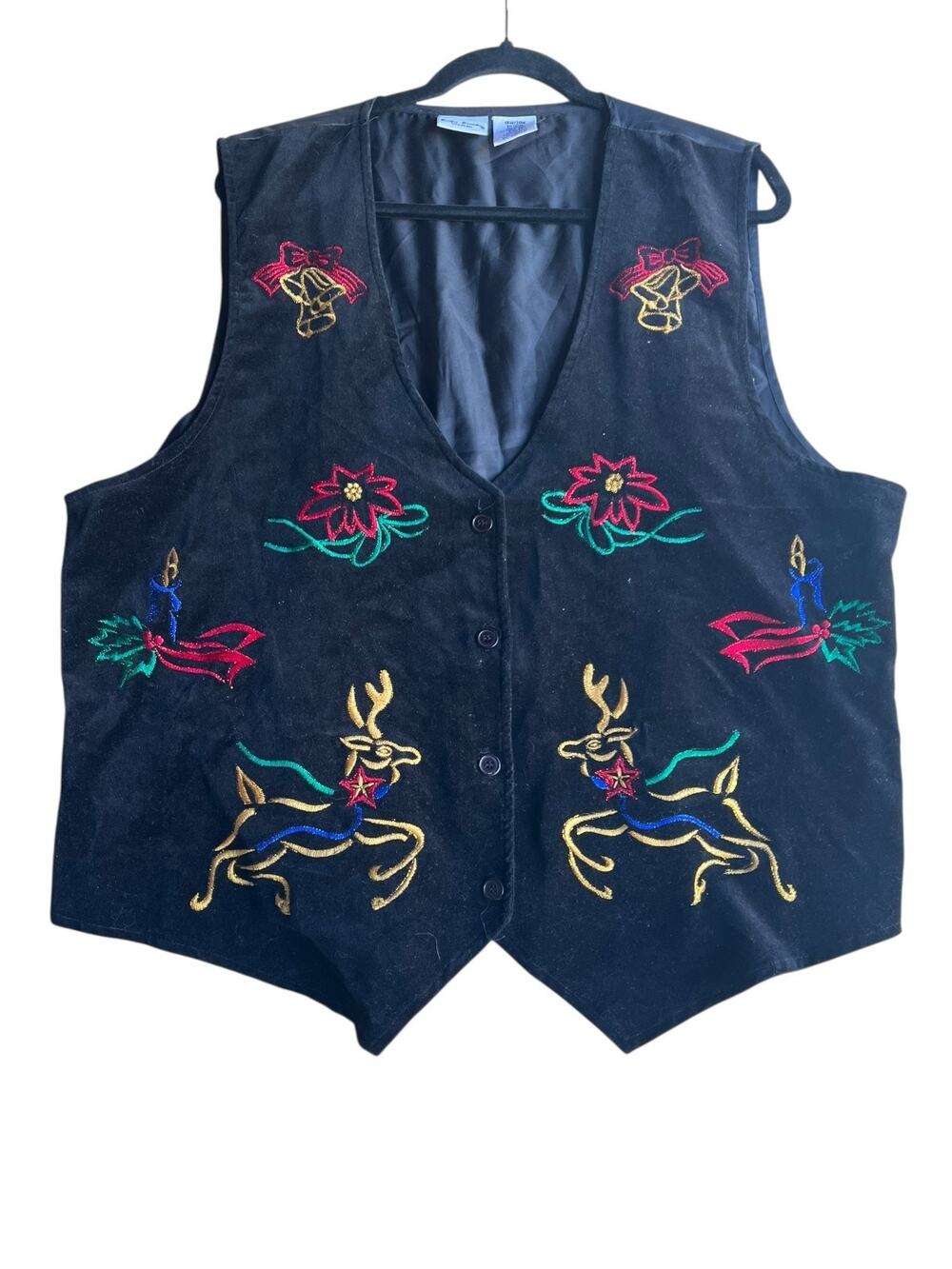 Vintage Women's Reversible Christmas Embroidered Vest Black Size 2X